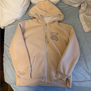 Furry Tan Bear Zip Up Hoodie